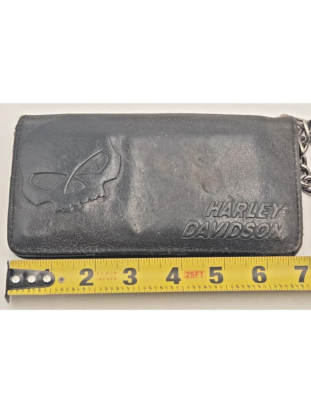 Harley Davidson Willie G Skull Bifold Leather Biker Chain Wallet BM2616L-TanBlk